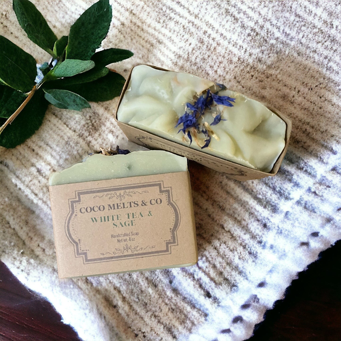 Shop Coco Melts & Co White Tea & Sage handcrafted soap. Made with goat milk, French green clay, mango butter & botanical oils. Natural, nourishing